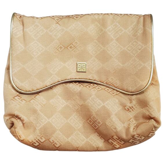 Givenchy Vintage Logo Gold Textile Clutch - Picture 1 of 6